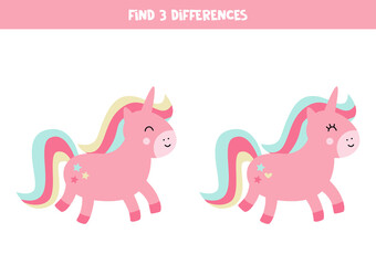 Find three differences between two cute unicorns.