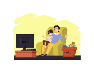 Father and son spending time together talking, flat vector illustration isolated.