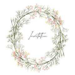 Fototapeta na wymiar Wreath of gypsophila branches, isolated illustration on white background, for wedding and greeting card, invitation etc