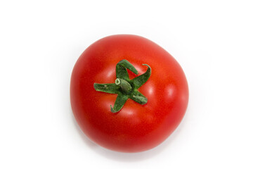 Single ripe red tomato on a white background