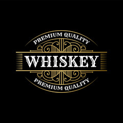 Vintage luxury ornamental logo with floral ornament. Suitable for whiskey, alcohol, beer, brewery, wine, barber shop, tattoo studio, salon, boutique, hotel, shop signage bottle sticker