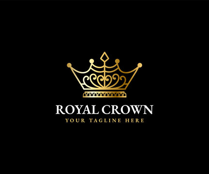 Royal golden crown king & queen logo template majestic coronet and luxury tiara silhouette