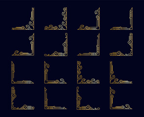 luxury antique Art deco elements big collection golden borders frames corners dividers separators and headers Divider clipart for wedding design and text decor