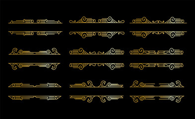 luxury antique Art deco elements big collection golden borders frames corners dividers separators and headers Divider clipart for wedding design and text decor