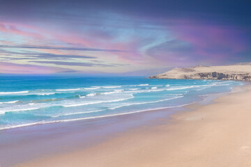 Beautiful sunset scene over the Atlantic ocean coast in Morocco, Africa