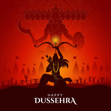 War of Lord Rama and Ravana Happy Dussehra, Navratri and Durga Puja festival of India
