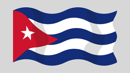 Detailed flat vector illustration of a flying flag of Cuba on a light background. Correct aspect ratio.