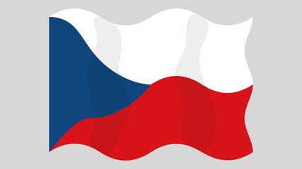 Detailed flat vector illustration of a flying flag of Czech Republic on a light background. Correct aspect ratio.