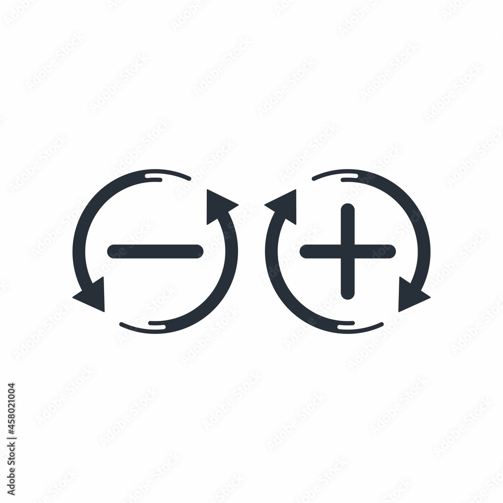 Poster settings buttons. plus, minus. remove add. vector linear icon isolated on white background.