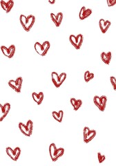 Hand-drawn doodle seamless pattern with red hearts