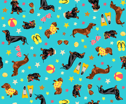 seamless pattern Dachshund VACATION