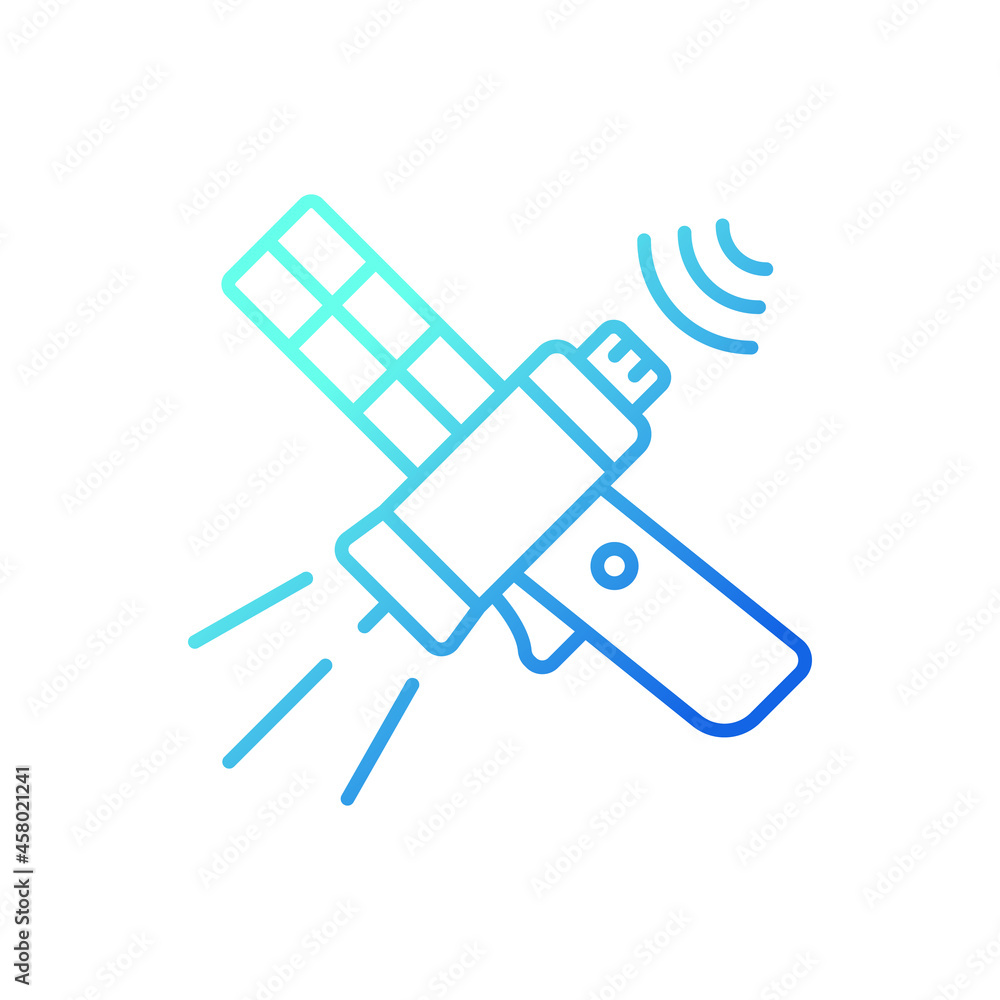 Poster communications satellite gradient linear vector icon. telecommunications network. transmiting signal
