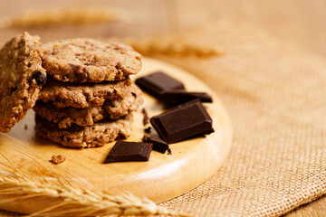 chocolate cookies on wooden table