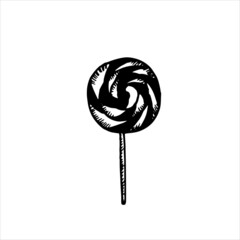 engraving style striped lollipop hand drawn vector illustration