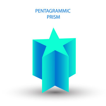 Blue pentagrammic prism with gradients and shadow for game, icon, package design, logo, mobile, ui, web, education. 3D prism on a white background. Pentagram illustration. Achievement mark.