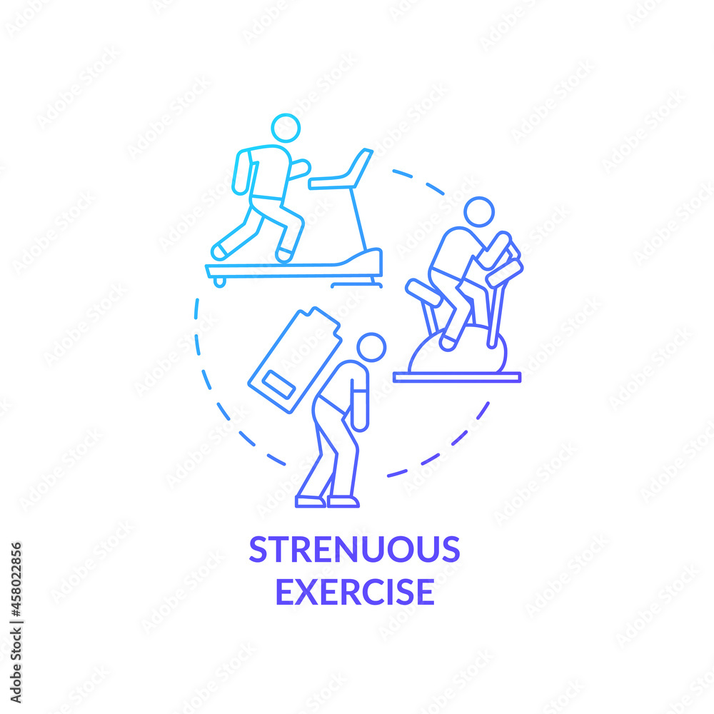 Poster strenuous exercise blue gradient concept icon. intense activity requires additional fluid consumptio