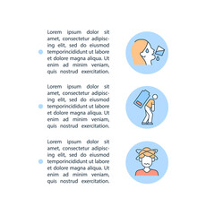 Dehydration symptom concept line icons with text. PPT page vector template with copy space. Brochure, magazine, newsletter design element. Fluid loss signs linear illustrations on white