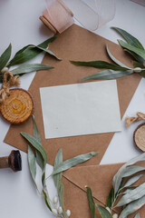 wedding invitation mockup  with decor and leaves. 