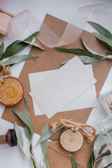 wedding invitation mockup  with decor and leaves. 