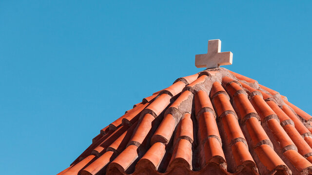 Detail of architecture church in Vathia town, Mani Greece.