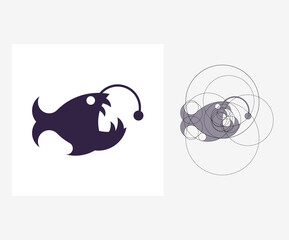 Vector angler fish in golden ratio style. Editable illustration