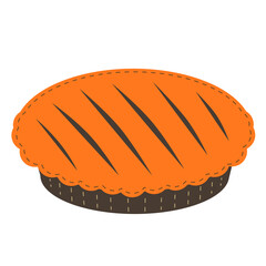 Pumpkin pie icon. Thanksgiving day felt decoration element. Vector flat illustration isolated on white background.