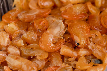 Delicious sweet shrimp traditional processed food Asian style, Small prawn boiled with sugar tasty for preserving food.