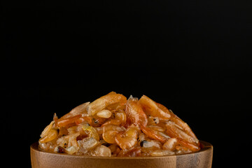 Delicious sweet shrimp traditional processed food Asian style, Small prawn boiled with sugar tasty for preserving food.
