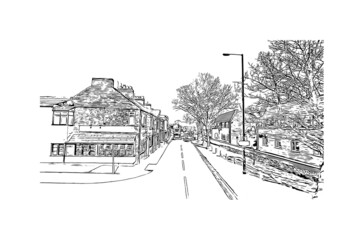 Fototapeta premium Building view with landmark of Kingston upon Hull is the city in England. Hand drawn sketch illustration in vector.