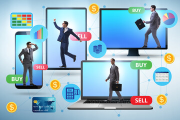Online currency trading concept with business people