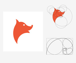 Vector fox in golden ratio style. Editable illustration