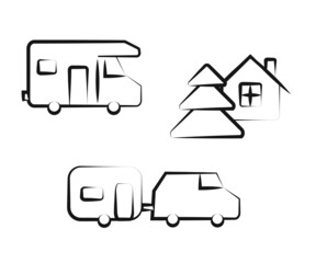 House on wheels. Tourism and outdoor recreation. Symbol. Vector illustration.