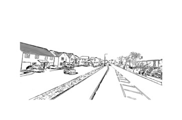 Building view with landmark of Kingston upon Hull is the 
city in England. Hand drawn sketch illustration in vector.