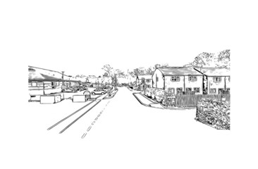 Building view with landmark of Kingston upon Hull is the 
city in England. Hand drawn sketch illustration in vector.