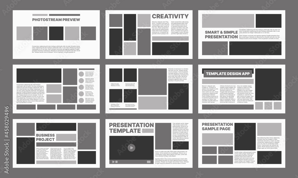 Poster Business presentation. Web pages templates simple ui layout with place for personal text dividers buttons user titles containers and frames garish vector design project