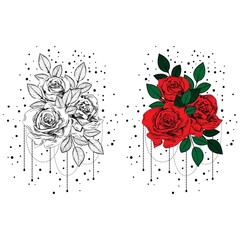 Vintage roses. Set of gothic tattoos. Collection of graphic and color isolated vector illustrations.