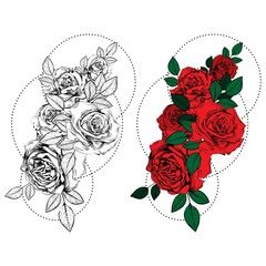 Vintage roses. Set of gothic tattoos. Collection of graphic and color isolated vector illustrations.