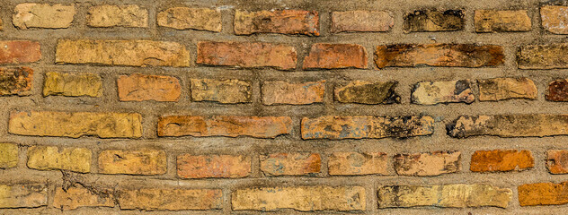 Old grunge brown brick wall banner background
