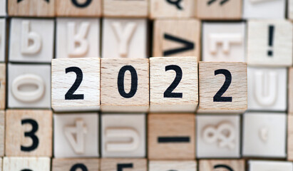 The year 2022 is made of wooden blocks.