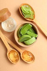 Skin care concept with aloe vera on beige background