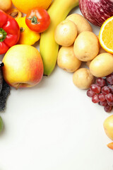 Naklejka na ściany i meble Set of different vegetables and fruits on white background