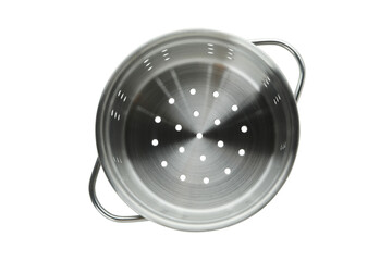 Metal colander pot isolated on white background