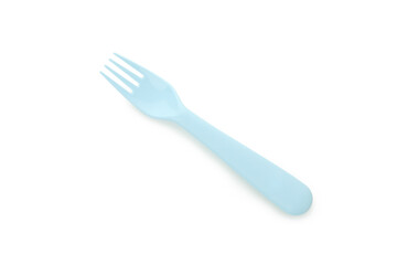 Single plastic fork isolated on white background