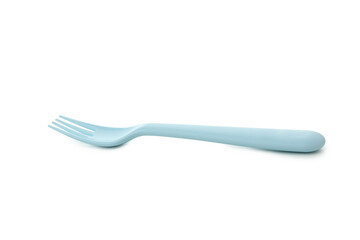 Single plastic fork isolated on white background