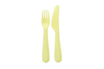 Plastic fork and knife isolated on white background