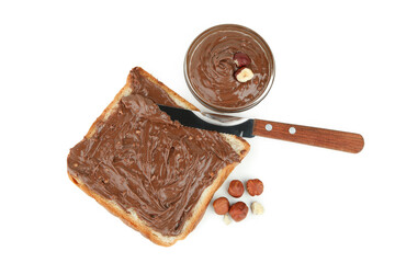 Concept of delicious food with chocolate paste isolated on white background