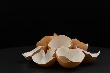 Broken of egg shell group crack  isolated on black background