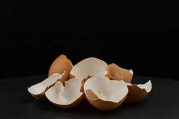 Broken of egg shell group crack  isolated on black background