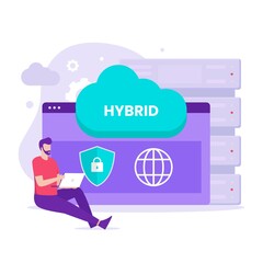 Flat design concept of hybrid cloud. Illustration for websites, landing pages, mobile applications, posters and banners - obrazy, fototapety, plakaty