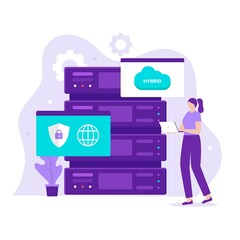 Hybrid cloud illustration design concept. Illustration for websites, landing pages, mobile applications, posters and banners